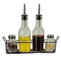 BOHEMIK - Alcuza Set de 4 botellas Aceite y Vinagre 250cc + 2 Especieros