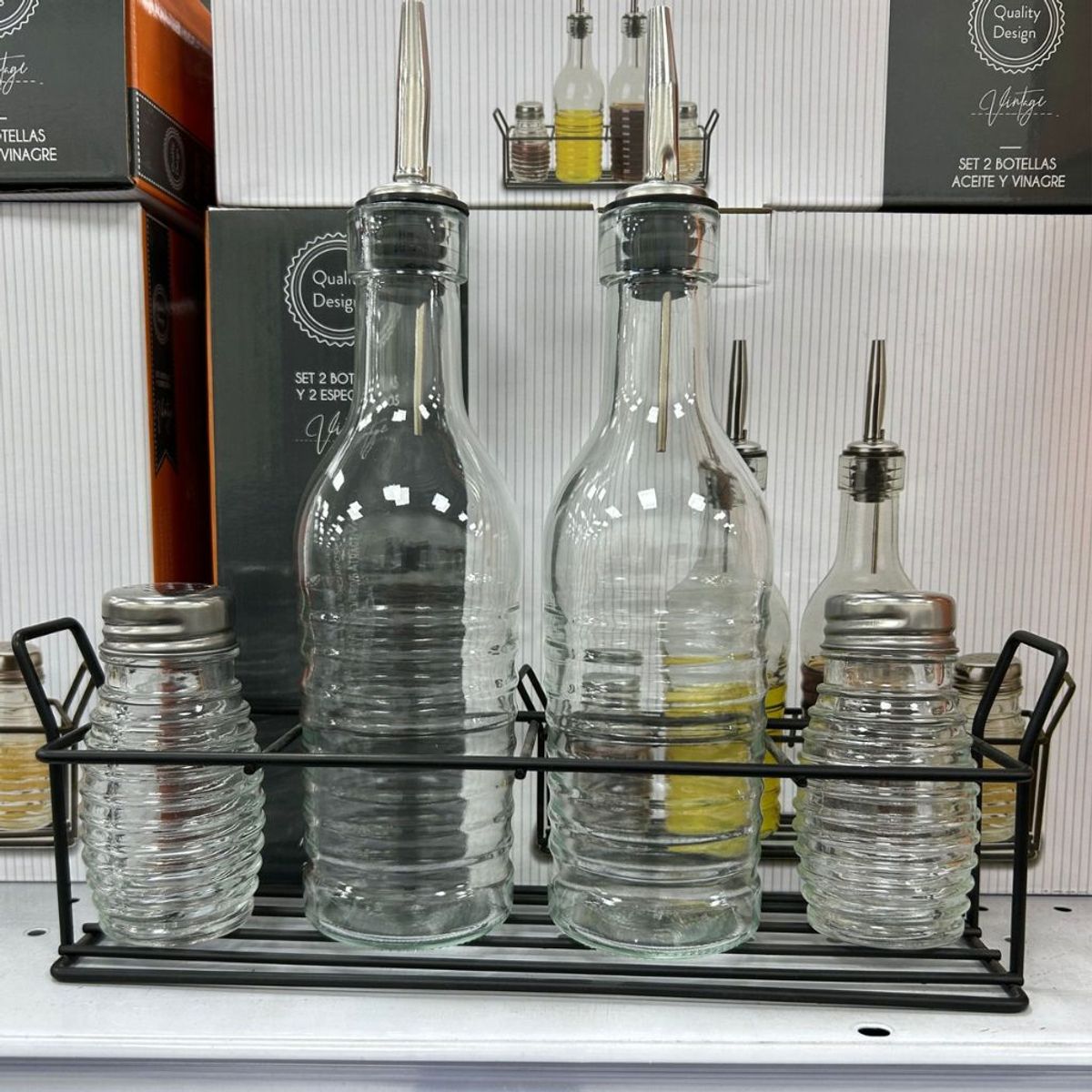 BOHEMIK - Alcuza Set de 4 botellas Aceite y Vinagre 250cc + 2 Especieros