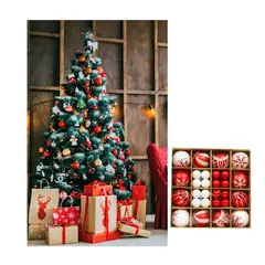 GENERICO - SET de 44 esferas ROJO BLANCO 6 y 3cm para árbol navideño