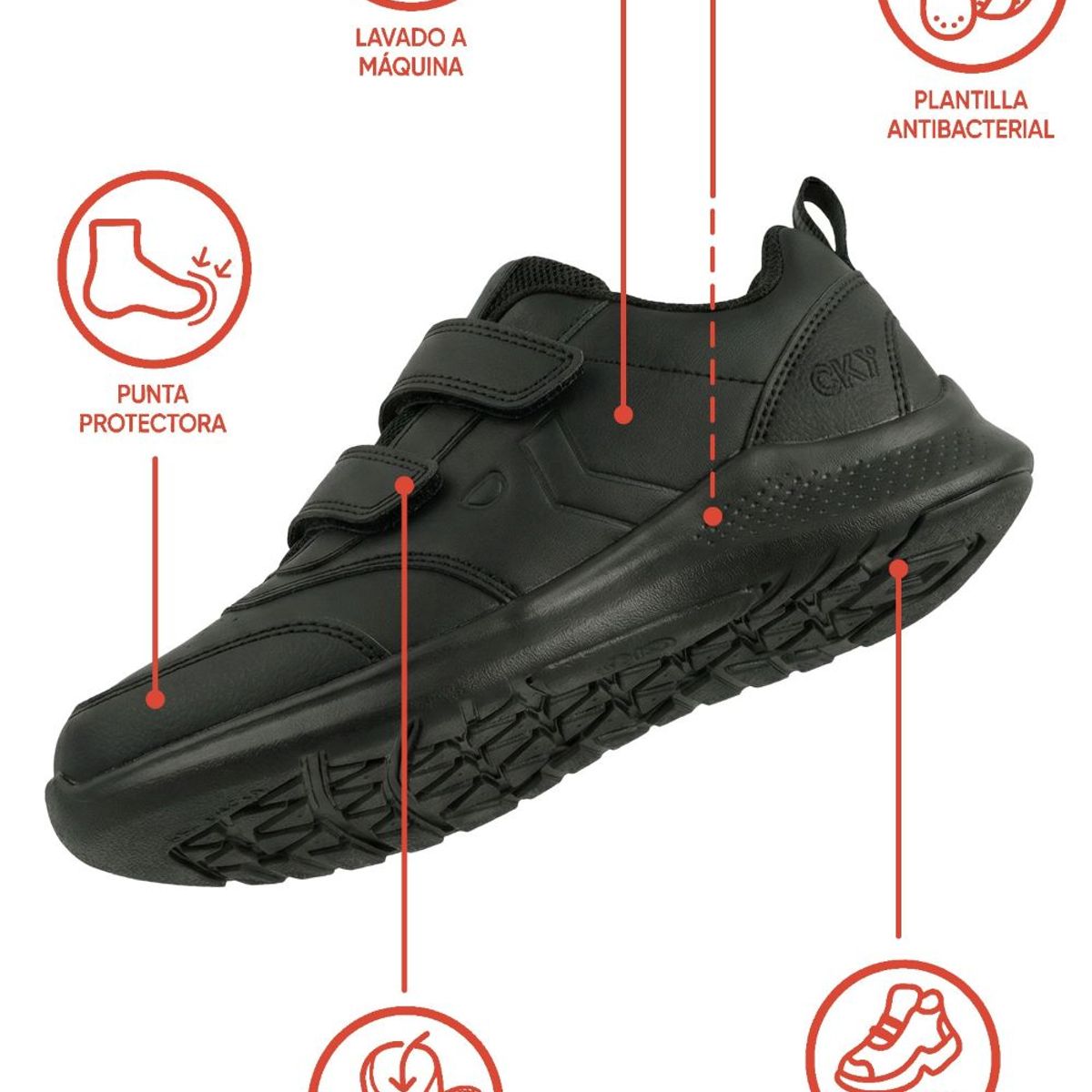 COLLOKY - Zapatilla Escolar Deportiva Unisex Negra con Velcros y Suela Phylon