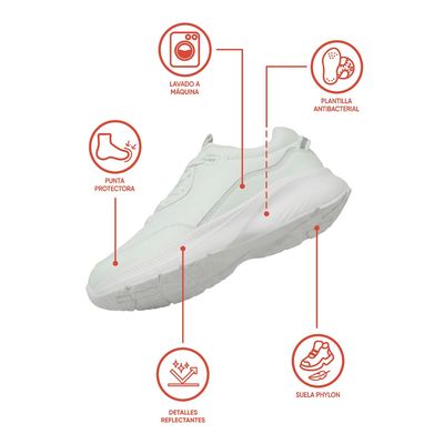 Imagen 2 del producto Zapatilla Escolar Deportiva Unisex Blanca con Cordones y Suela Phylon
