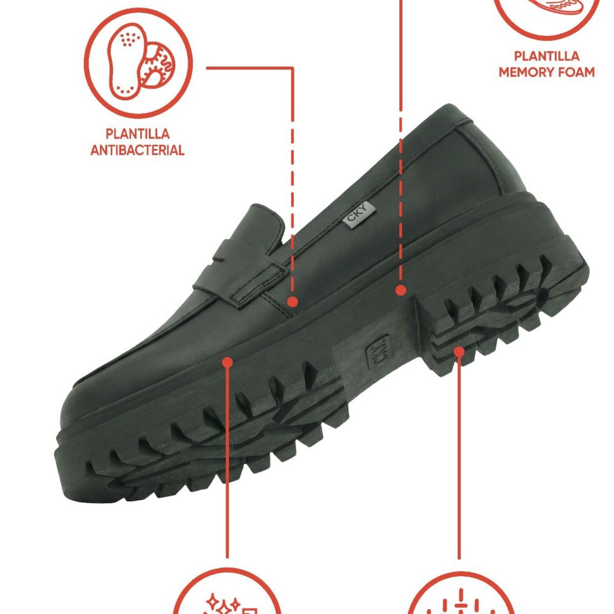 COLLOKY - Zapato Escolar Negro con Plantilla de Cuero con Memory Foam