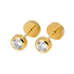 JIREH JOYAS - Aros Abridores Punto de Luz 4mm Oro 18K Circón Blanco A Presión Bebé Niña Segundo Hoyo