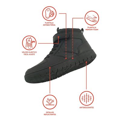 Imagen 2 del producto Zapatilla Escolar Negra con Velcro Elástico y Plantilla de Memory Foam