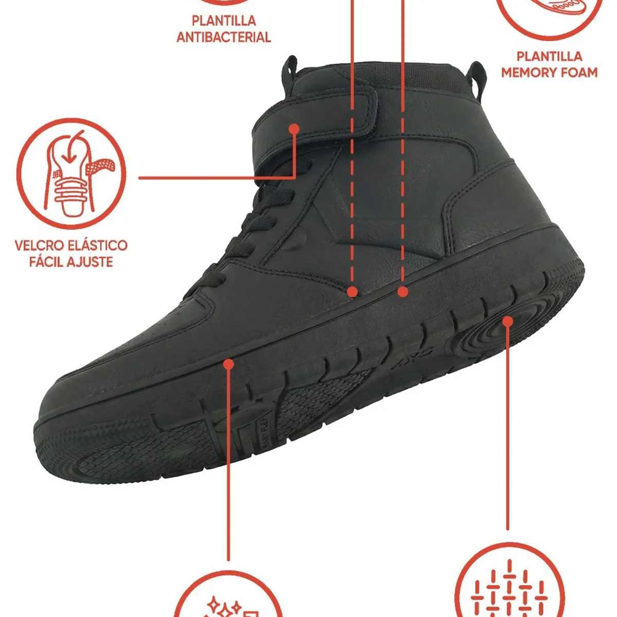 COLLOKY - Zapatilla Escolar Negra con Velcro Elástico y Plantilla de Memory Foam