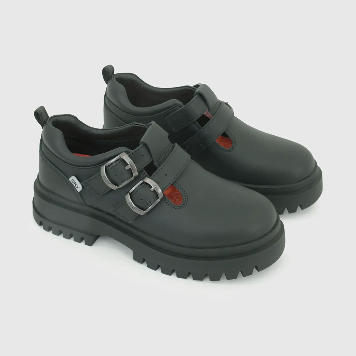 COLLOKY - Zapato Escolar Negro con Hebilla Doble y Piezas Reflectantes