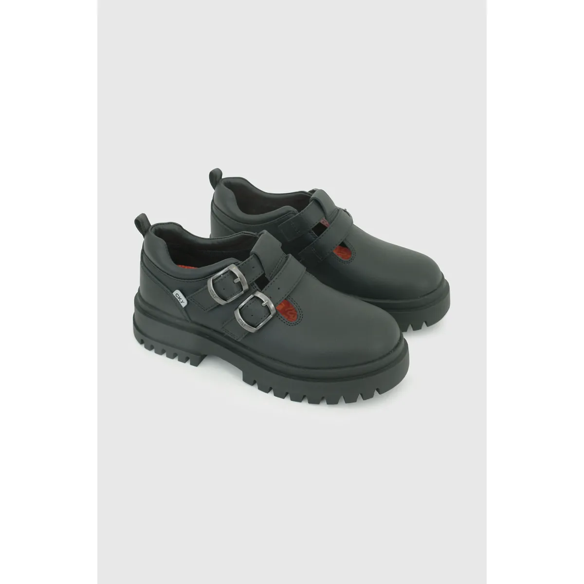 COLLOKY - Zapato Escolar Negro con Hebilla Doble y Piezas Reflectantes