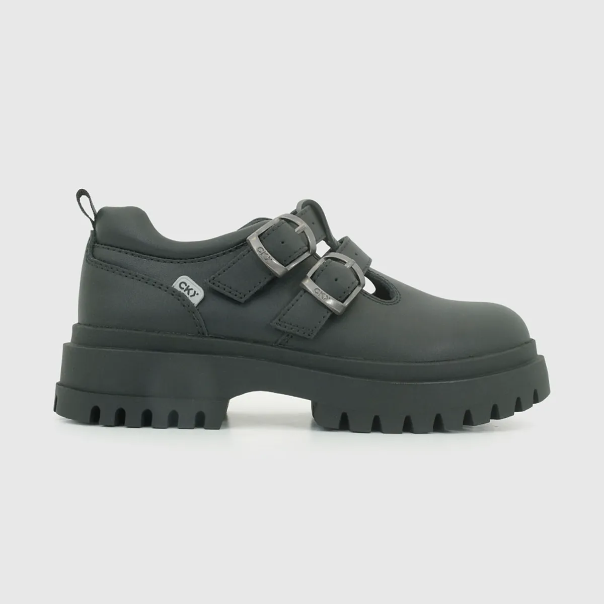 COLLOKY - Zapato Escolar Negro con Hebilla Doble y Piezas Reflectantes