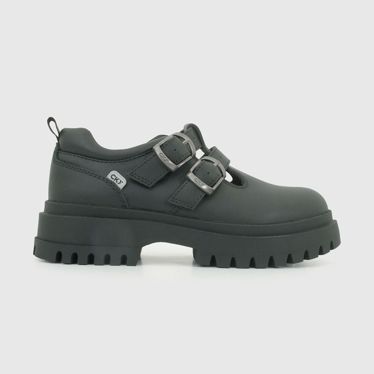 COLLOKY - Zapato Escolar Negro con Hebilla Doble y Piezas Reflectantes