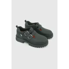 COLLOKY - Zapato Escolar Negro con Hebilla Doble y Piezas Reflectantes