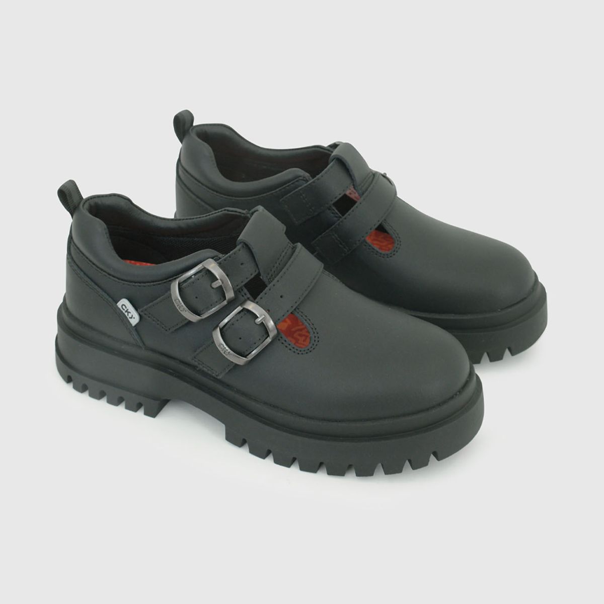 COLLOKY - Zapato Escolar Negro con Hebilla Doble y Piezas Reflectantes