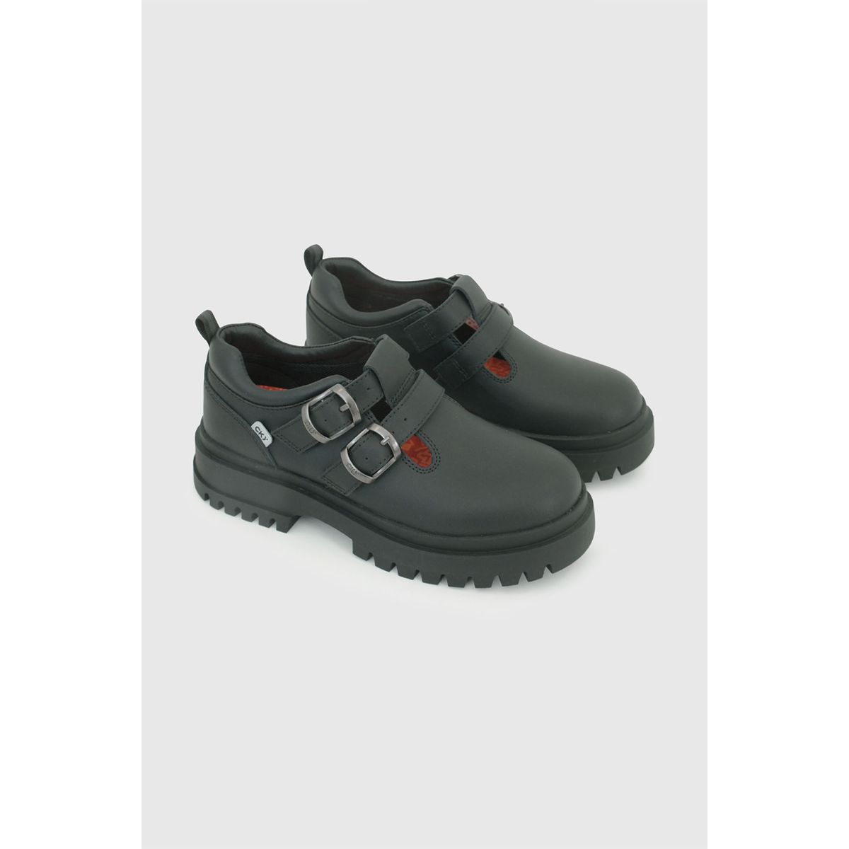 COLLOKY - Zapato Escolar Negro con Hebilla Doble y Piezas Reflectantes