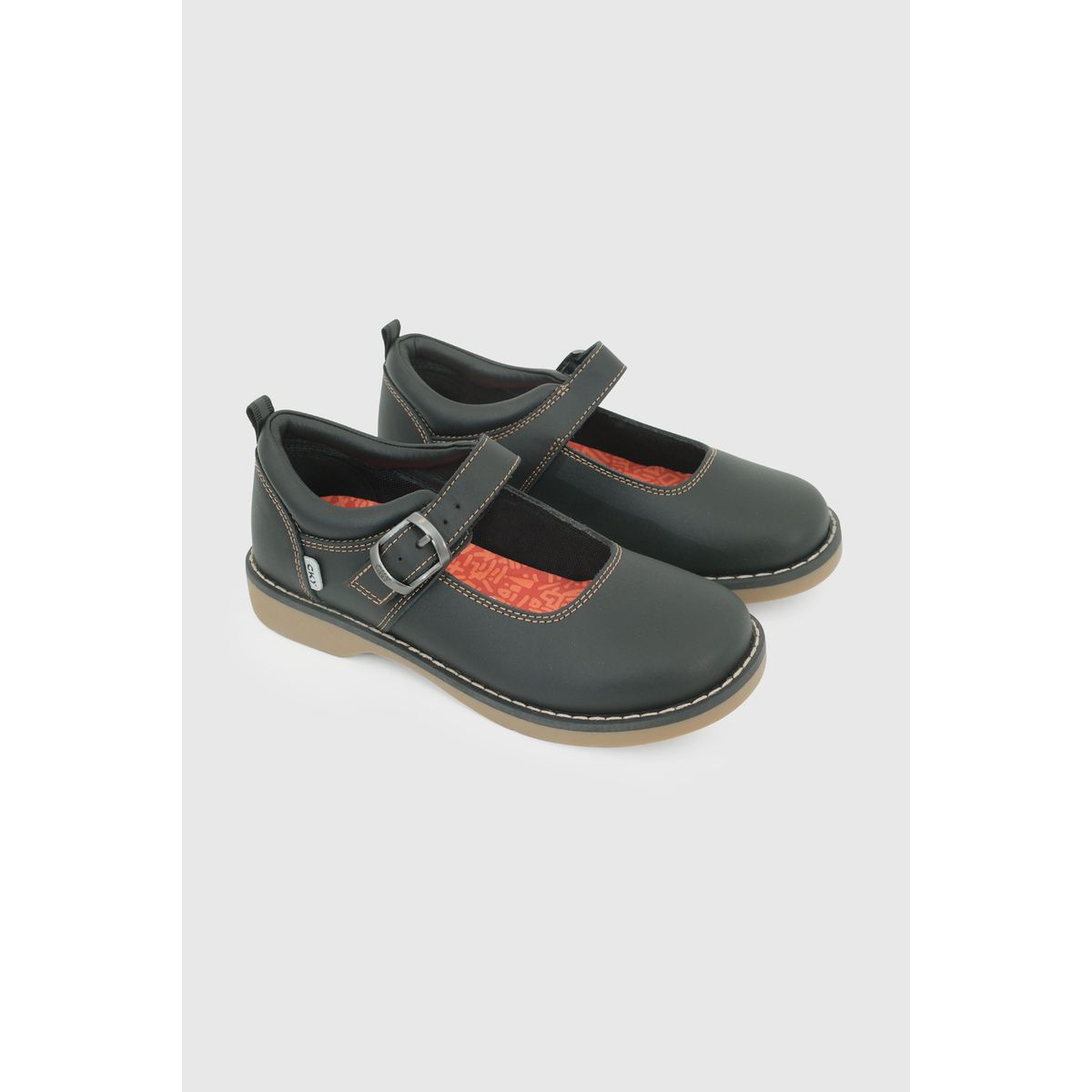 COLLOKY - Zapato Escolar Negro con Capellada de Cuero y Hebilla