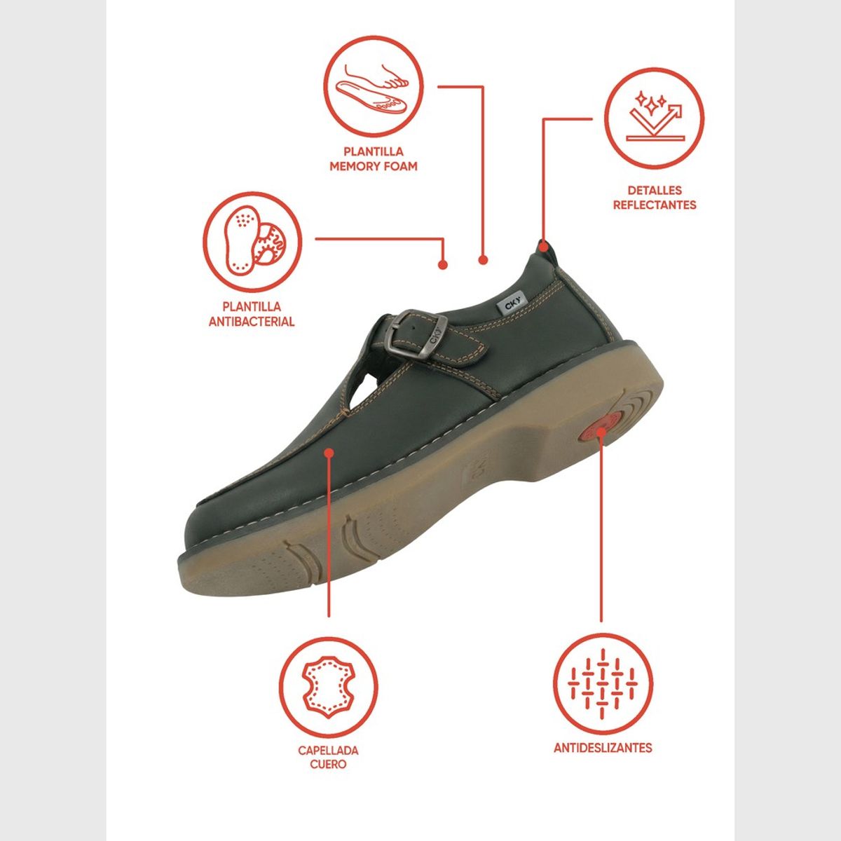 COLLOKY - Zapato Escolar Negro con Hebilla y Piezas Reflectantes