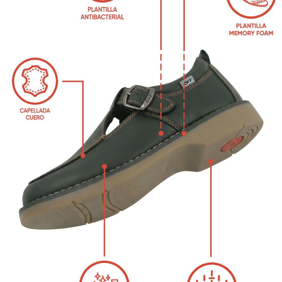 COLLOKY - Zapato Escolar Negro con Hebilla y Piezas Reflectantes