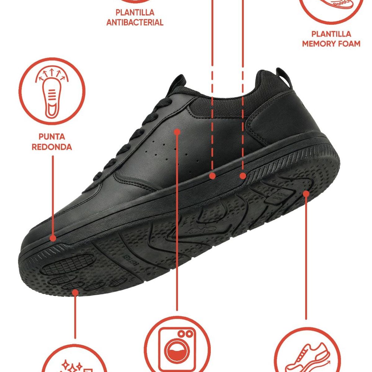 COLLOKY - Zapatilla Escolar Negra con Cordones Reflectantes y Suela Antideslizante