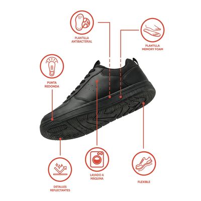 Imagen 2 del producto Zapatilla Escolar Negra con Cordones Reflectantes y Suela Antideslizante