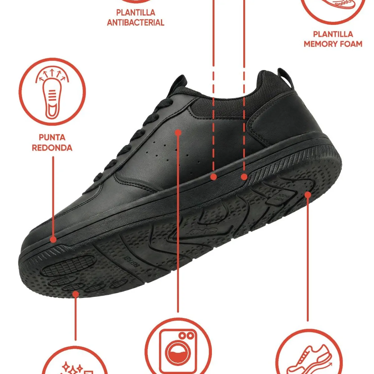 COLLOKY - Zapatilla Escolar Negra con Cordones Reflectantes y Suela Antideslizante