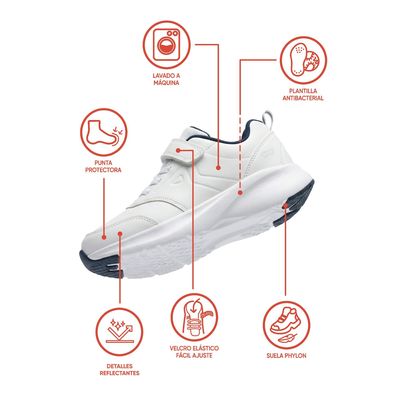 Imagen 2 del producto Zapatilla Escolar Deportiva Blanca con Velcro Elástico