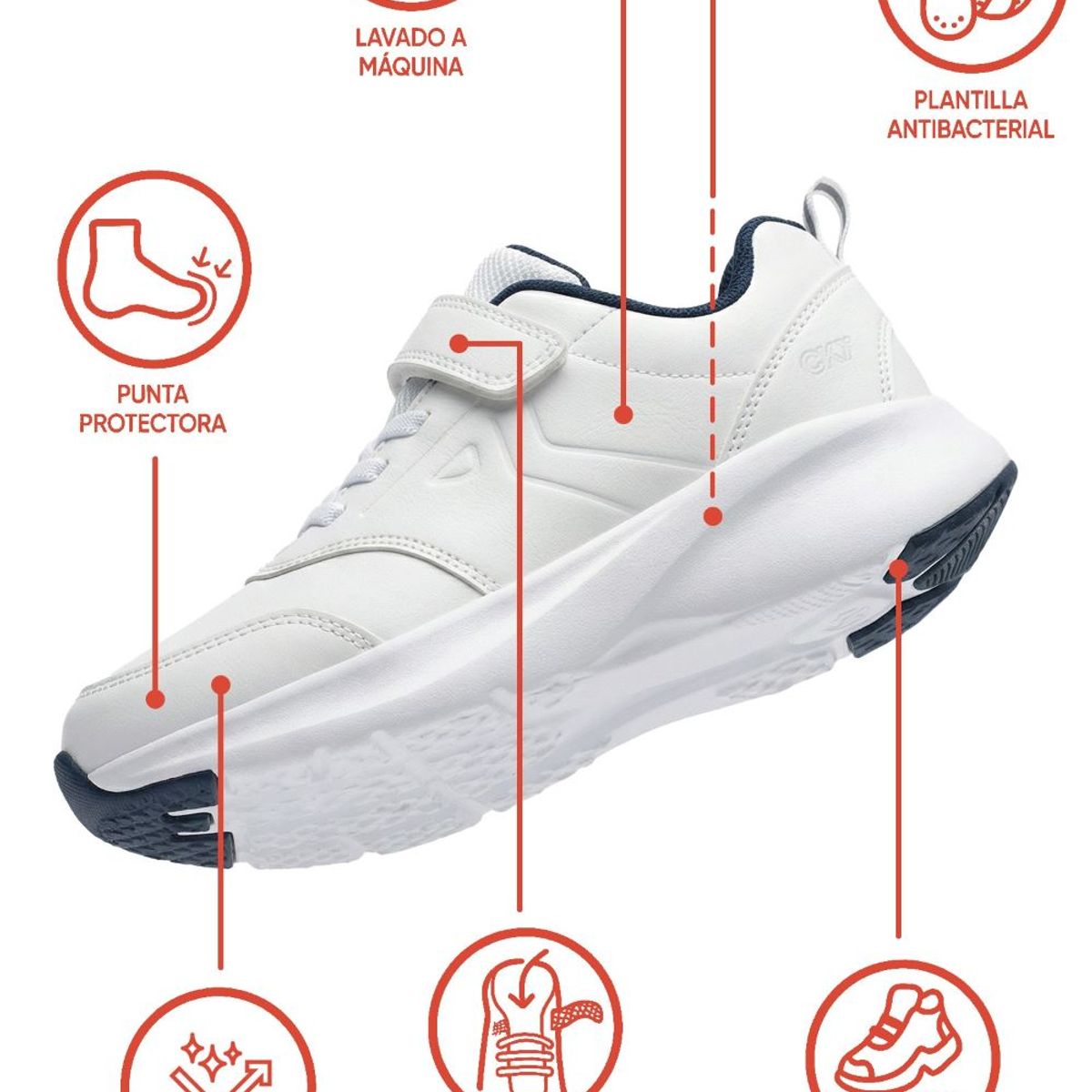 COLLOKY - Zapatilla Escolar Deportiva Blanca con Velcro Elástico