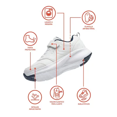 Imagen 2 del producto Zapatilla Escolar Deportiva Blanca con Velcro Elástico