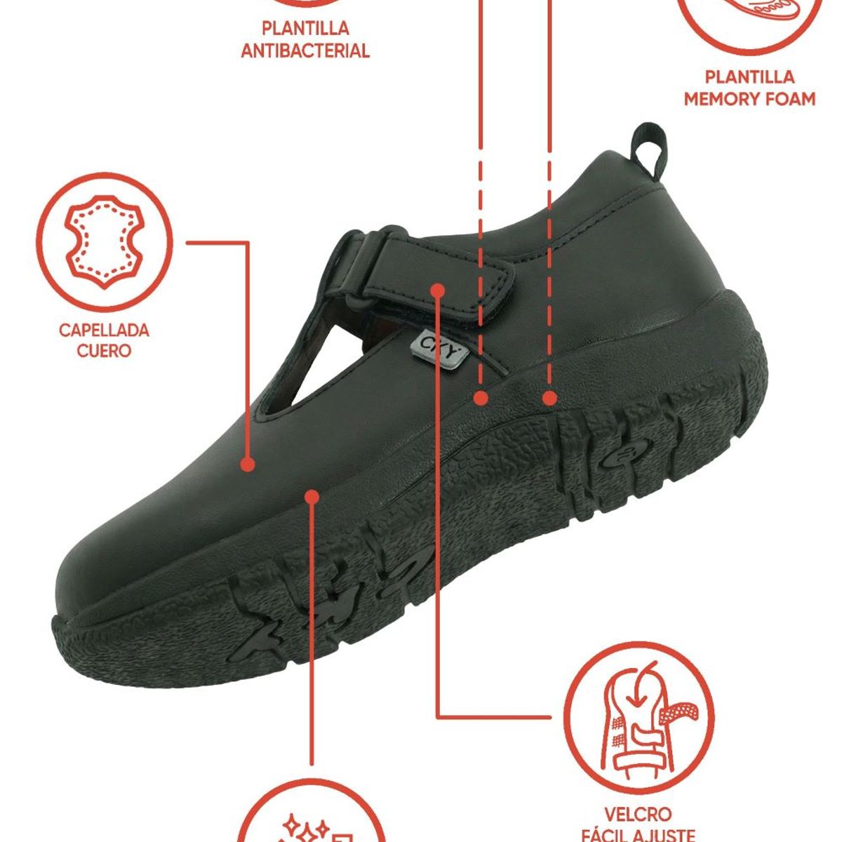 COLLOKY - Zapato Escolar Negro con Velcro y Suela Antideslizante