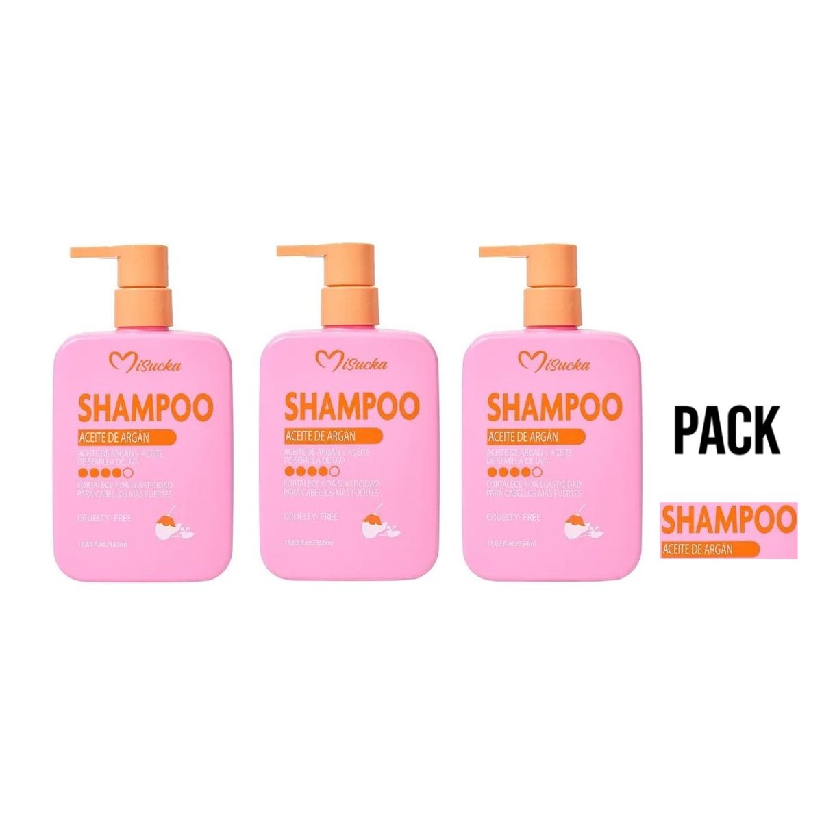 GENERICO - Pack 3 Shampoo Misucka Aceite De Argan Vegano Fortalecedor 1050ml