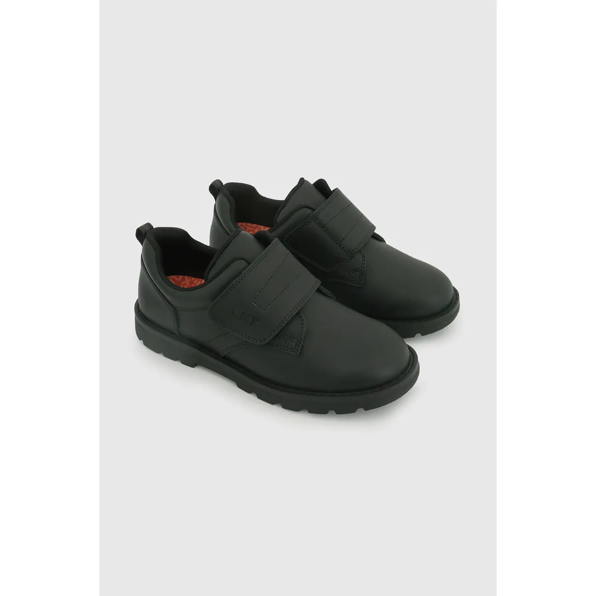 COLLOKY - Zapato Escolar Negro de Cuero con Velcro y Piezas Reflectantes
