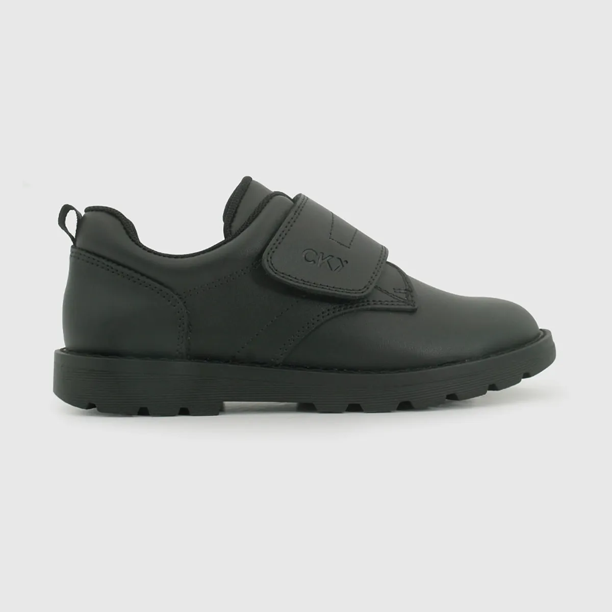 COLLOKY - Zapato Escolar Negro de Cuero con Velcro y Piezas Reflectantes