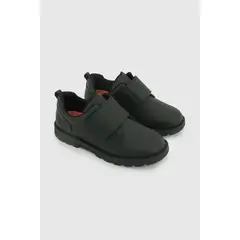 COLLOKY - Zapato Escolar Negro de Cuero con Velcro y Piezas Reflectantes