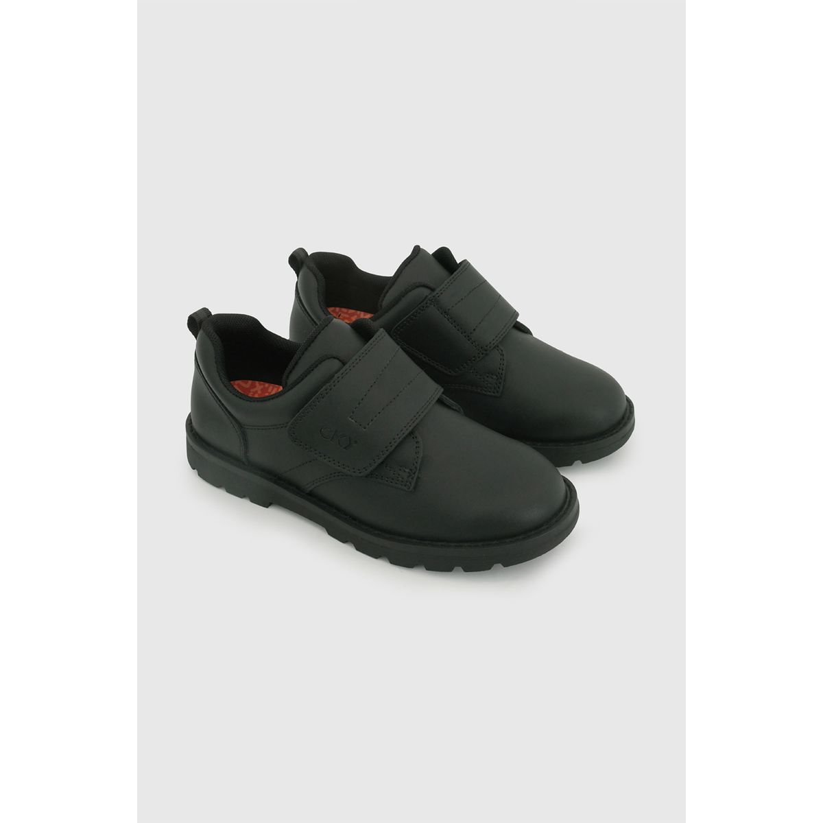 COLLOKY - Zapato Escolar Negro de Cuero con Velcro y Piezas Reflectantes