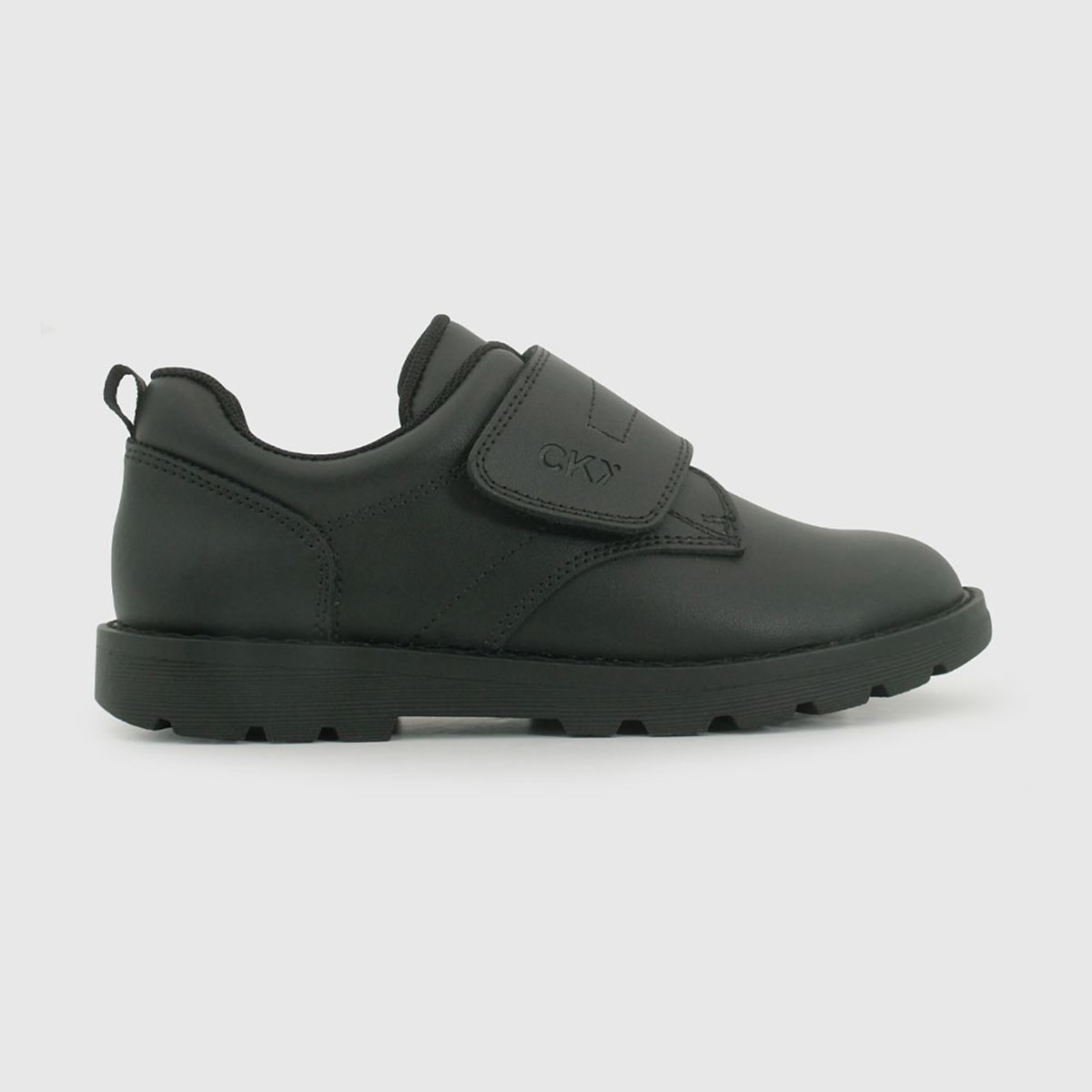 COLLOKY - Zapato Escolar Negro de Cuero con Velcro y Piezas Reflectantes