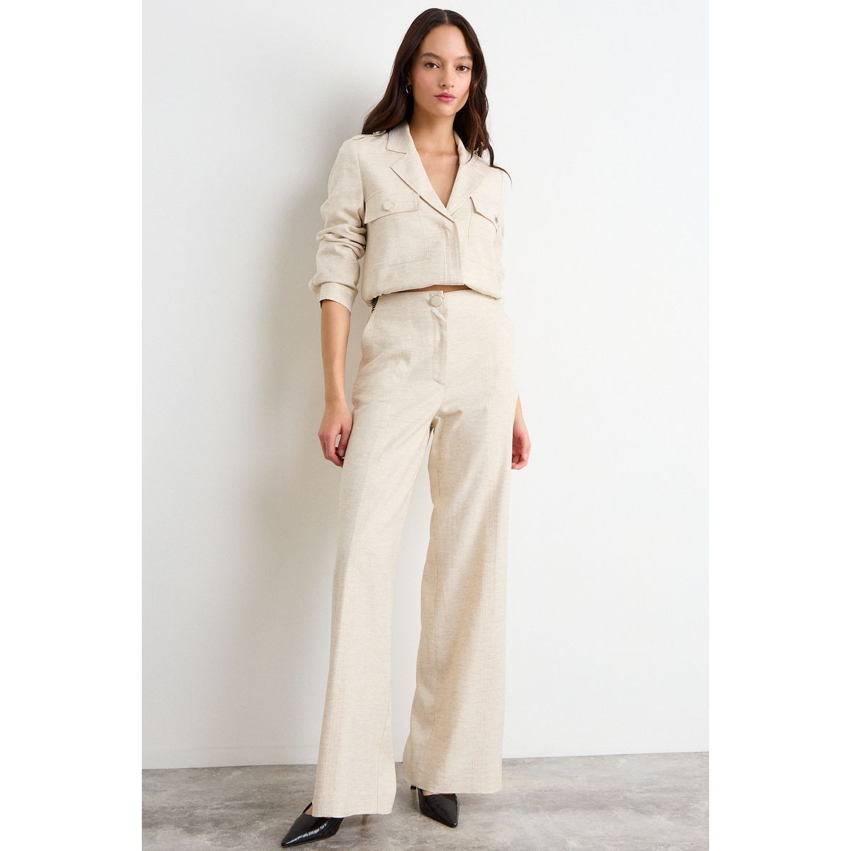 IO - Pantalon Liso Mujer Beige Io