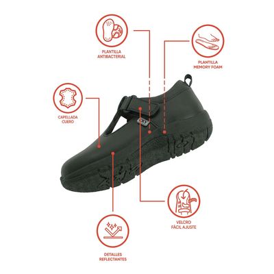Imagen 2 del producto Zapato Escolar Negro con Velcro y Plantilla de Cuero con Memory Foam