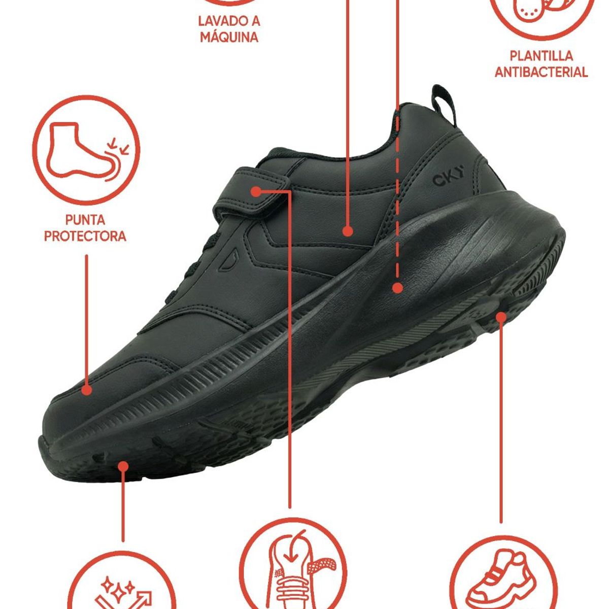 COLLOKY - Zapatilla Escolar Negra con Velcro Elástico y Suela Phylon