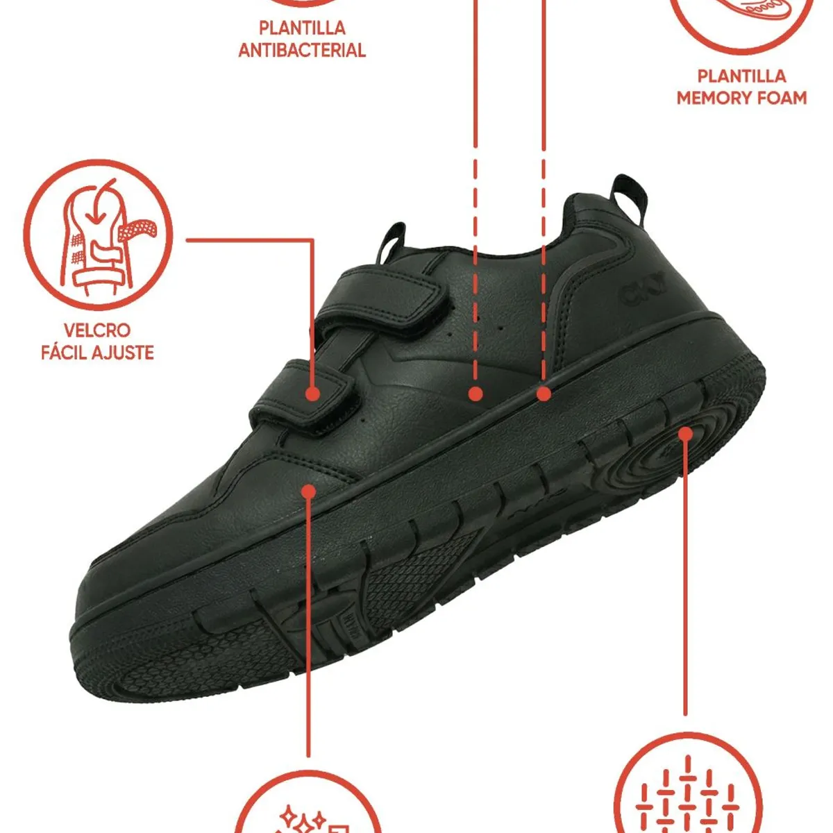 COLLOKY - Zapatilla Escolar Negra con Velcros y Plantilla de Memory Foam
