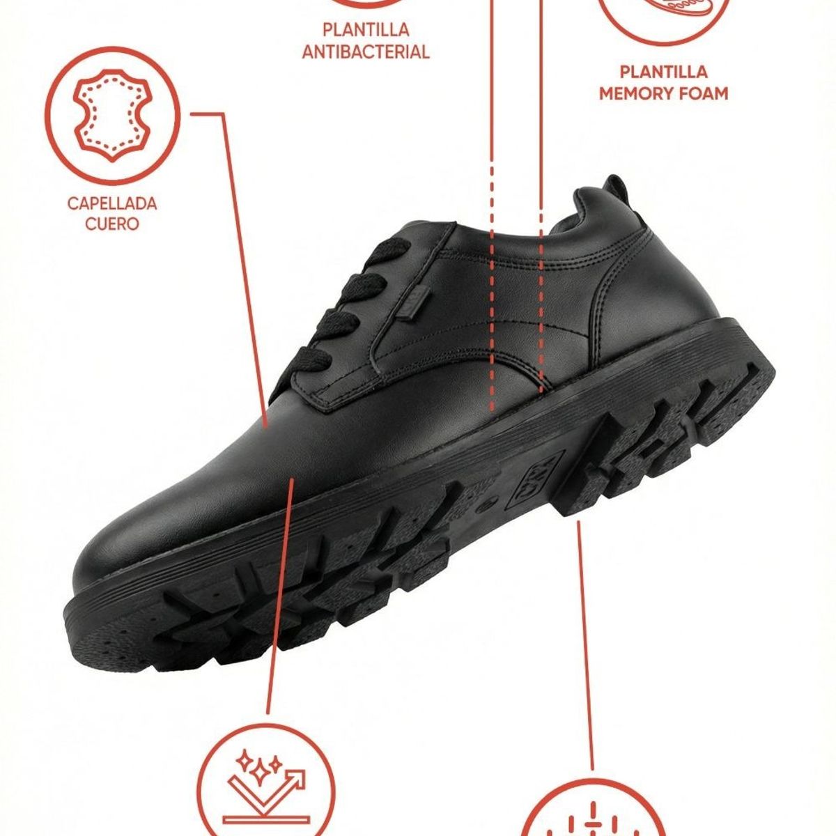 COLLOKY - Zapato Escolar Negro con Cordones Reflectantes y Suela Antideslizante