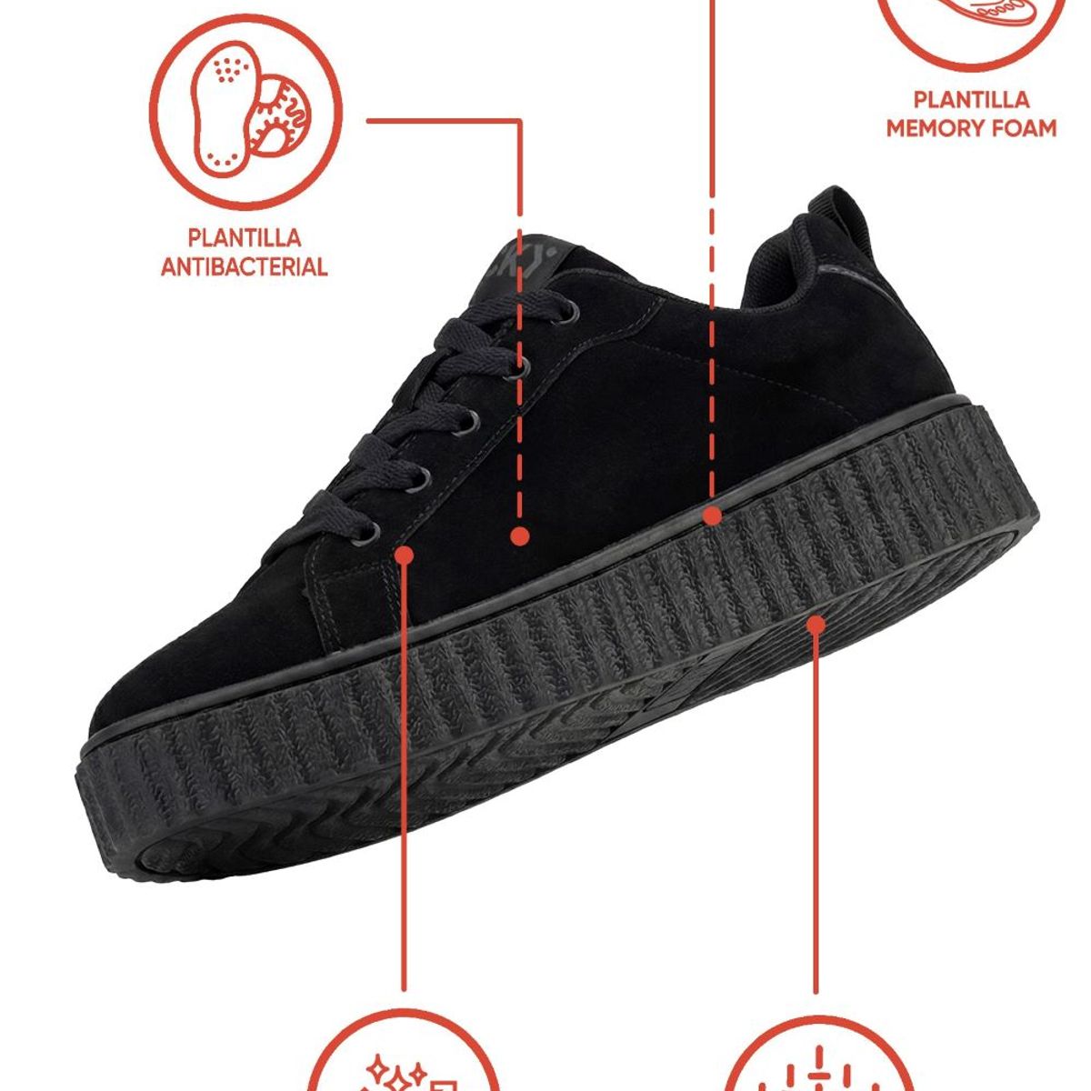 COLLOKY - Zapatilla Escolar Negra con Cordones y Suela Antideslizante