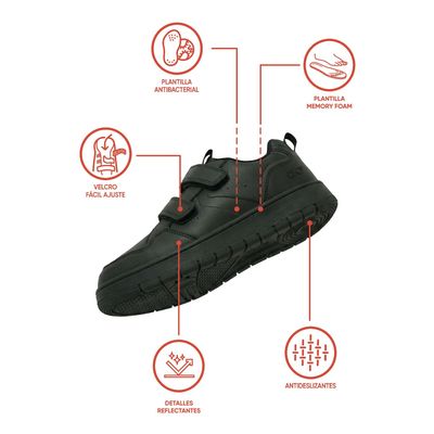 Imagen 2 del producto Zapatilla Escolar Negra con Cordones Reflectantes y Suela Phylon Ultra Liviana