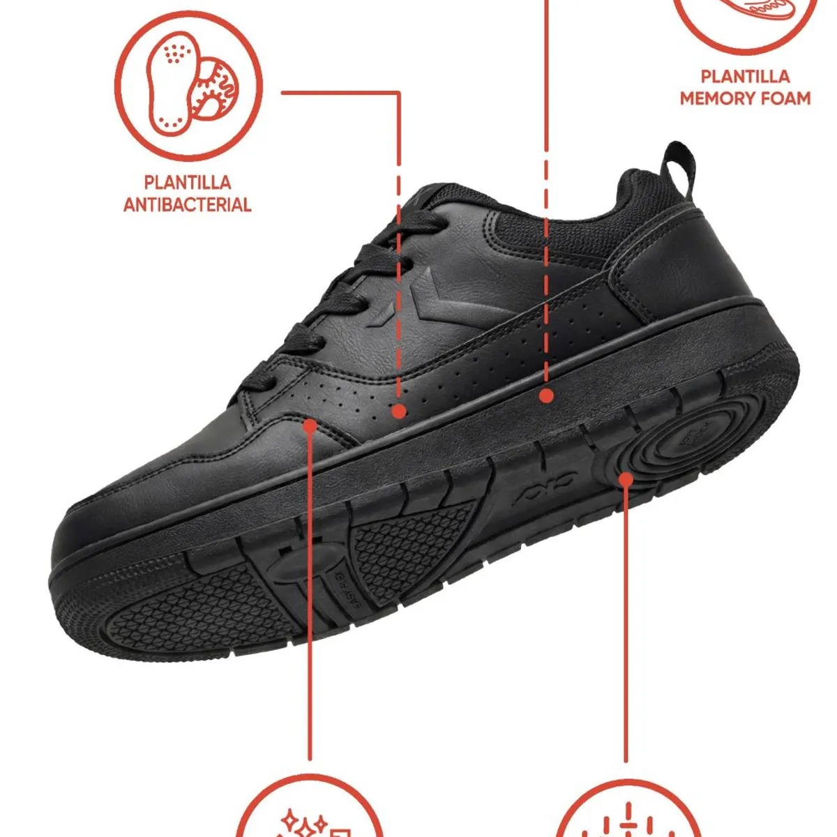 COLLOKY - Zapatilla Escolar Negra de niño con Cordones y Suela Antideslizante