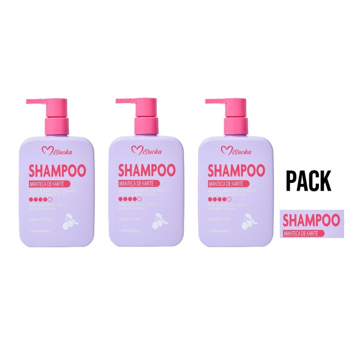 GENERICO - Pack 3 Shampoo Misucka Manteca de Karite Vegano Hidratante 1050ml