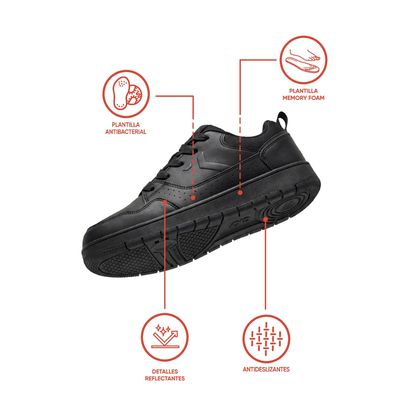 Imagen 2 del producto Zapatilla Escolar Negra de niño con Cordones y Suela Antideslizante