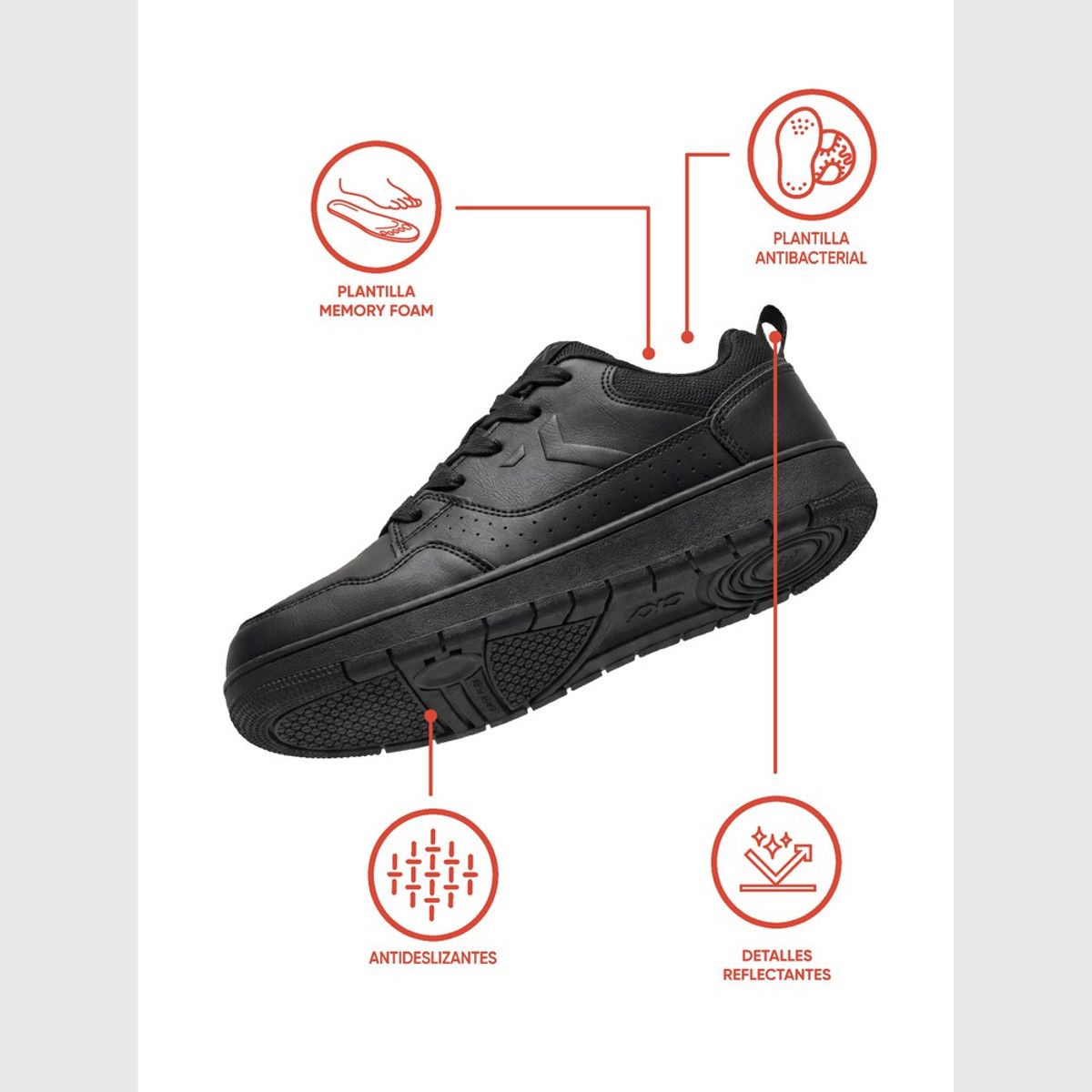 COLLOKY - Zapatilla Escolar Negra de niño con Cordones y Suela Antideslizante