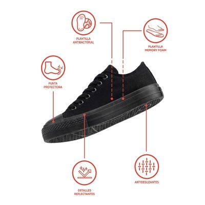 Imagen 2 del producto Zapatilla Escolar Negra con Plantilla de Memory Foam y Piezas Reflectantes