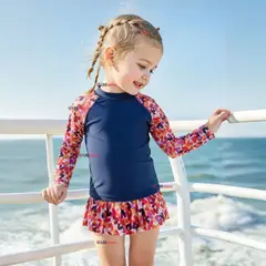 JUMP KIDS - Traje De Baño Manga Larga Estilo Tankini Con Falda Niña 2 a 7 años Happy Hearts
