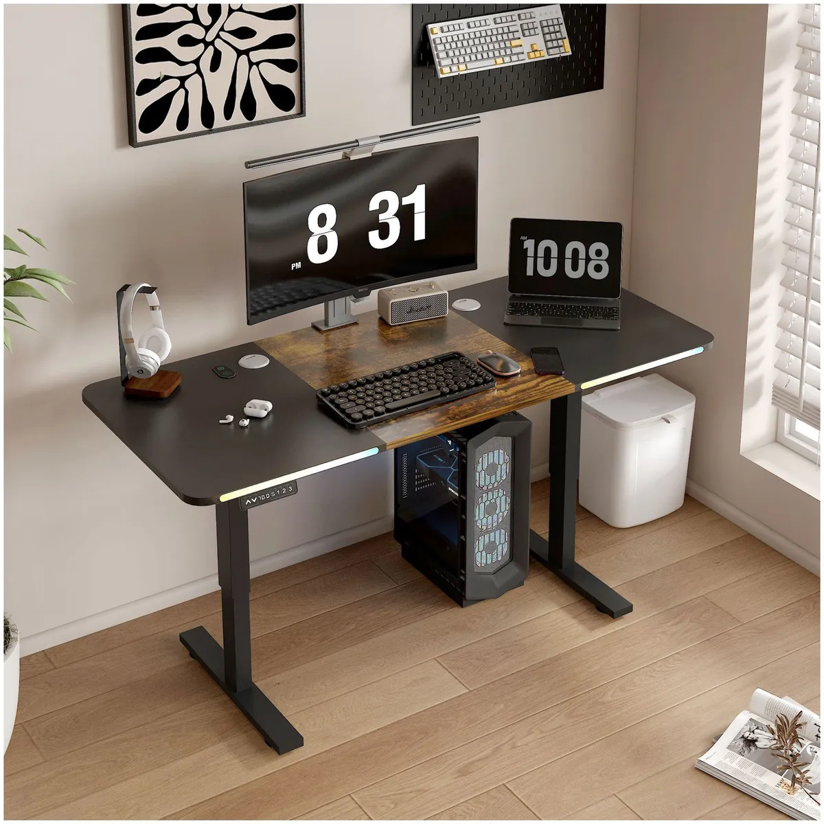 HOMER DESIGN - Escritorio Gamer Con Luz Led Altura Ajustable 140x60cm 18mm