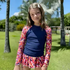 JUMP KIDS - Traje De Baño Manga Larga Estilo Tankini Con Falda Niña 2 a 7 años Happy Hearts