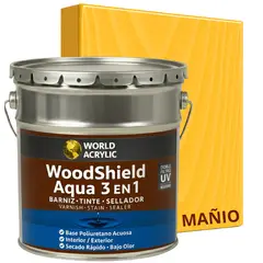 WORLD ACRYLIC - BARNIZ 3 EN 1 - WOODSHIELD AQUA - TINETA 4G - MAÑIO