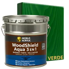 WORLD ACRYLIC - BARNIZ 3 EN 1 - WOODSHIELD AQUA - TINETA 4G - VERDE IMPREGNADO