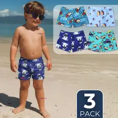 JUMP KIDS - Pack 3 Shorts De Playa Para Niños Traje De Baño Pantalón Corto Diseños Surtidos